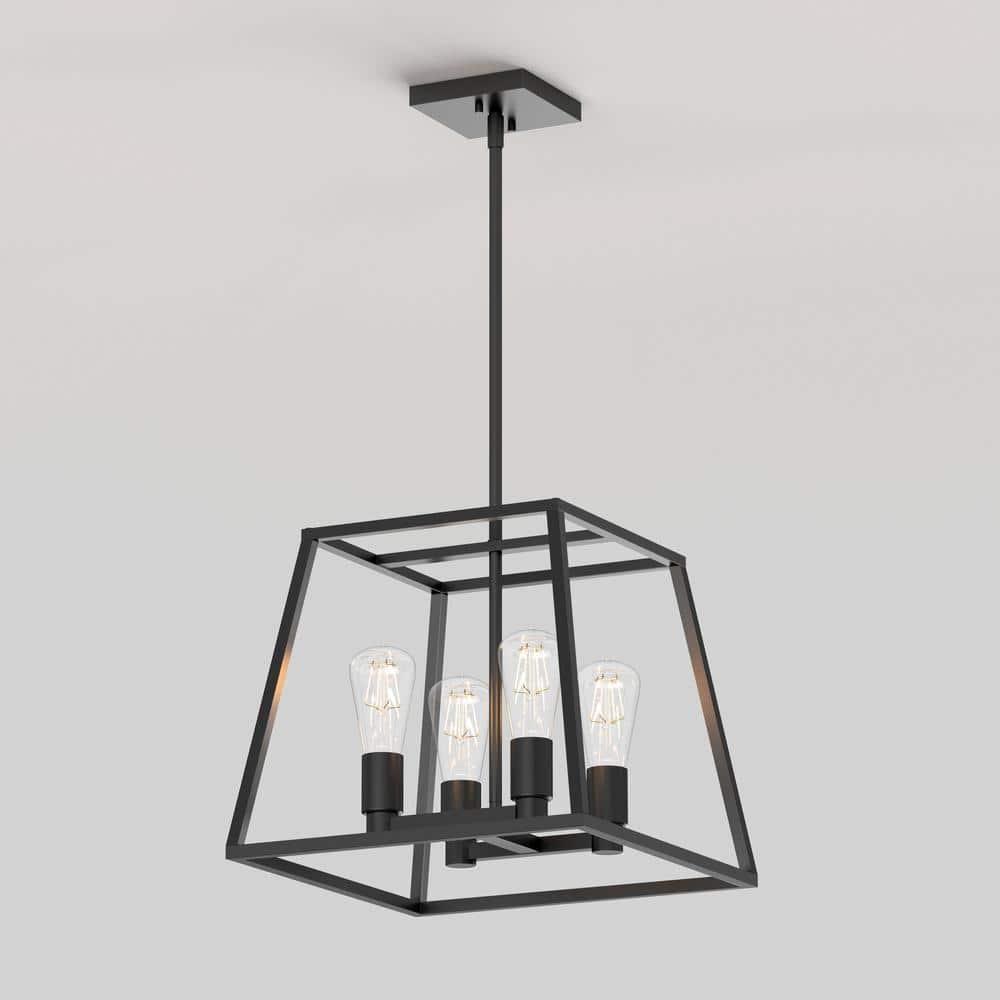 ByEUcuk Carter Farmhouse Chandelier, Matte Black - Geometric Square Pendant Light Ideal for Dining Room, Kitchen Island Light, Made of Steel, Bulb Not Included