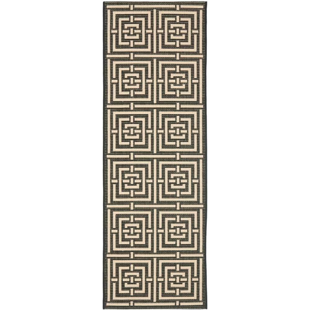 Courtyard CY6937 Power Loomed Indoor and Outdoor Runner Rug - Black/Bone - 2'3"x6'7" - Safavieh