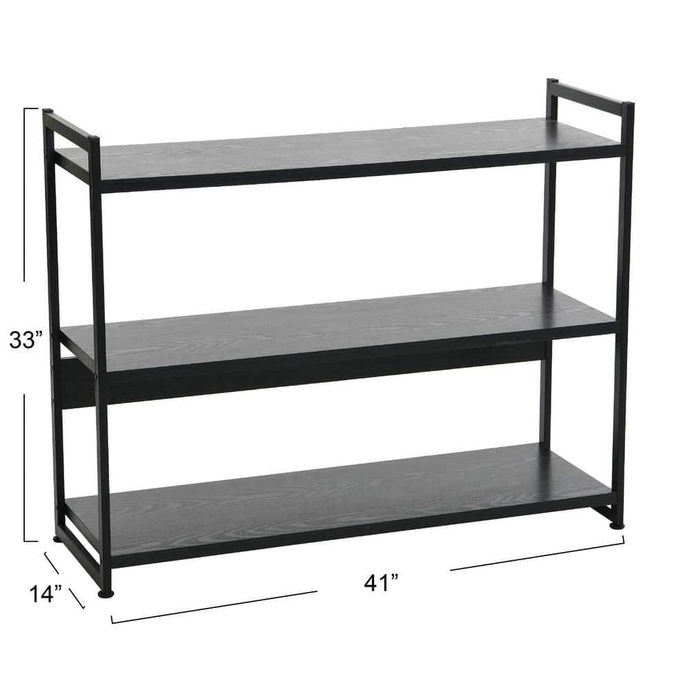 Household Essentials 32.5" Jamestown Wide 3 Shelf Bookshelf Black Oak: Sturdy Iron Frame, Adult Assembly Required