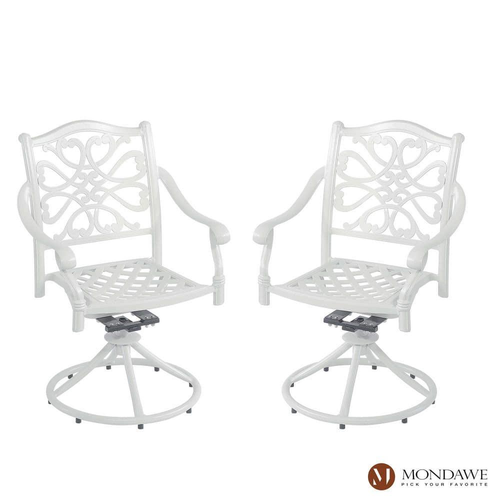 Mondawe 2 Pieces Cast Aluminum Swivel Dining Chair, All-Weather Aluminum Swivel Dining Chairs Outdoor Rocker Chair for Home Patio Garden Deck, White
