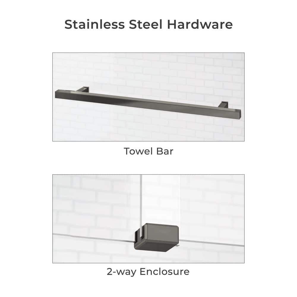 56" - 60" W 74” H Double Sliding Frameless Shower Door with Fixed Glass Panel