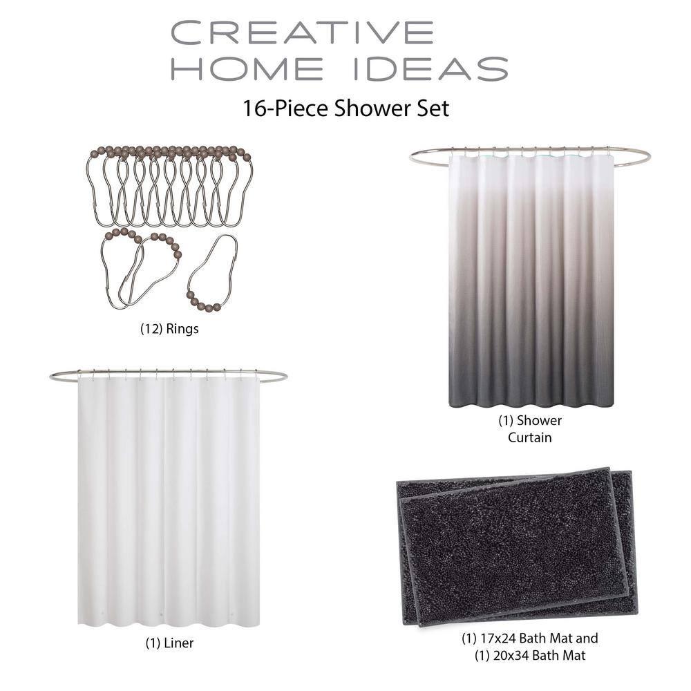 Ombre 70 in. x 72 in. White/Grey/Linen Shower Curtain 16-Piece Bath Set