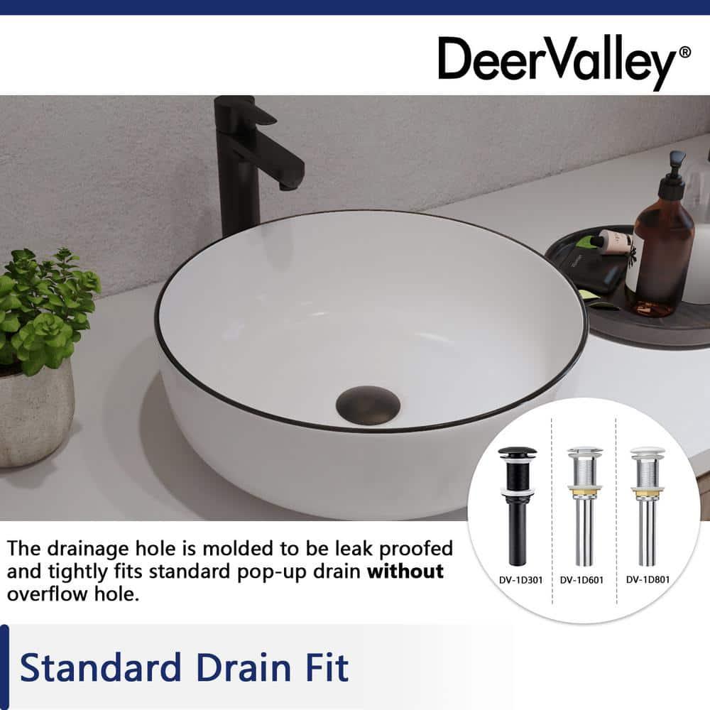 DeerValley Symmetry 16'' Circular White/Black Ceramic Vessel Bathroom Sink