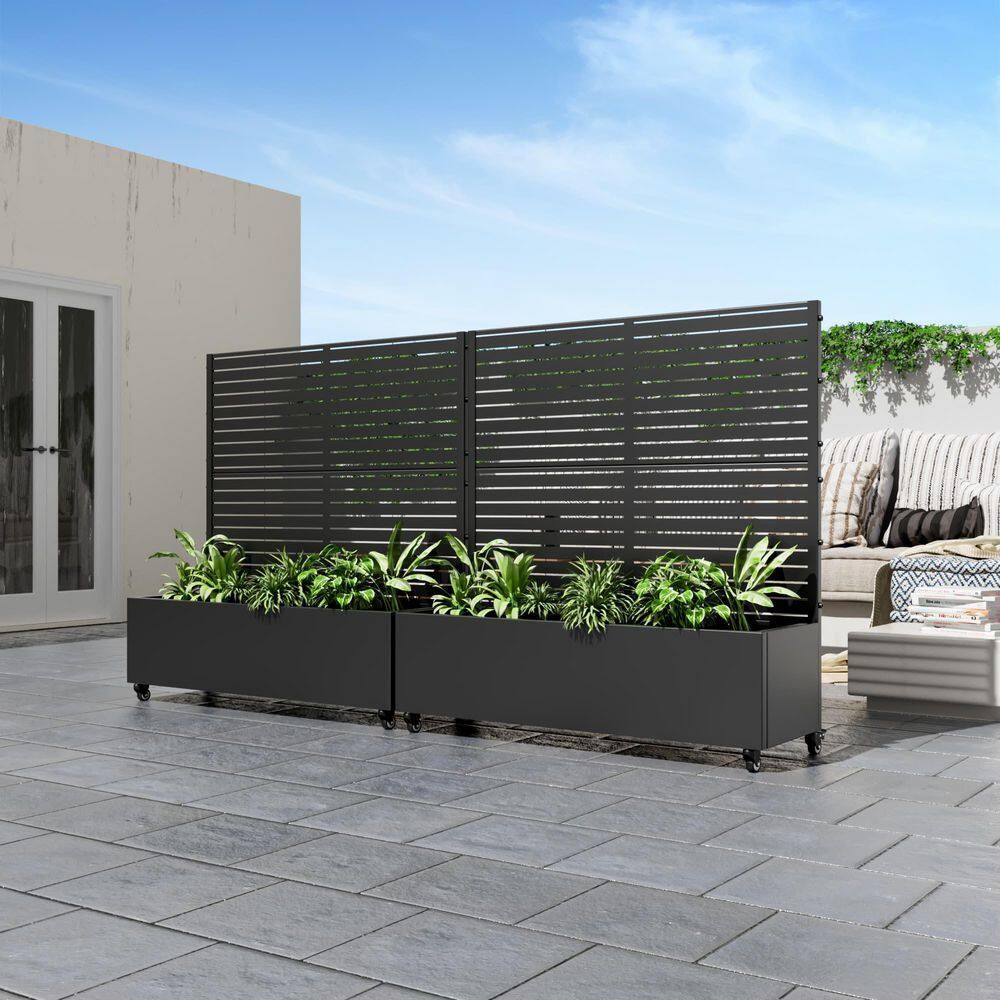 Black Metal 47" x 47" Raised Garden Bed with Trellis