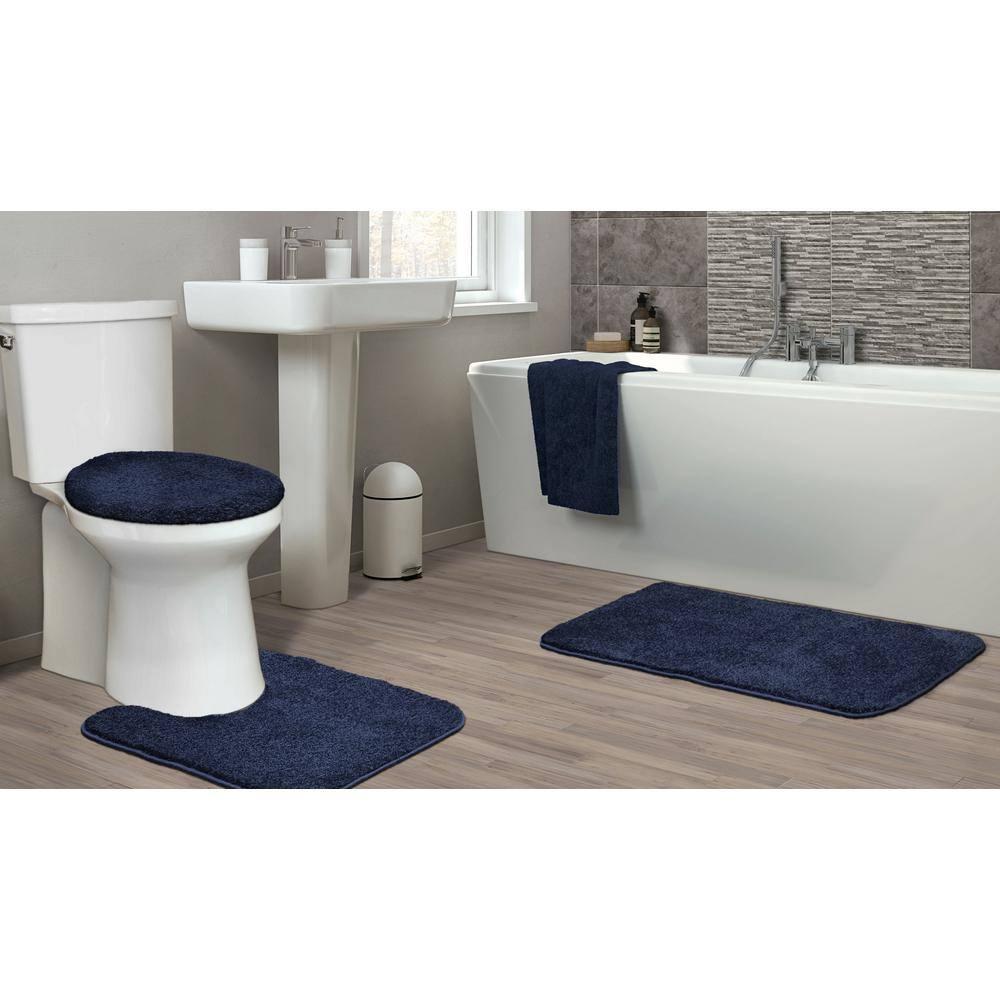 Gramercy 3pc Washable Bathroom Rug Set Navy - Garland Rug: Non-Skid, Tufted, Polypropylene Bath Mats Set
