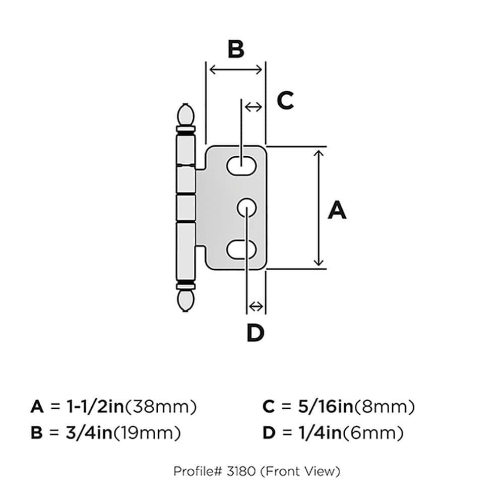 Golden Champagne 3/4 in. (19 mm) Door Thickness Full Inset, Partial Wrap Ball Tip Cabinet Hinge - Single Hinge