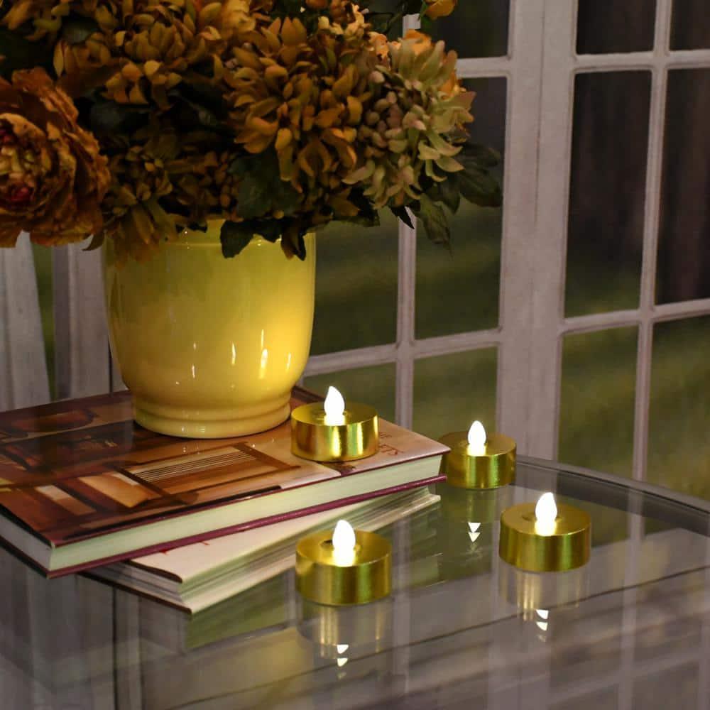 LumaBase Extra Large Battery Operated Tea Lights with Remote Control - Set of 4 (Gold)