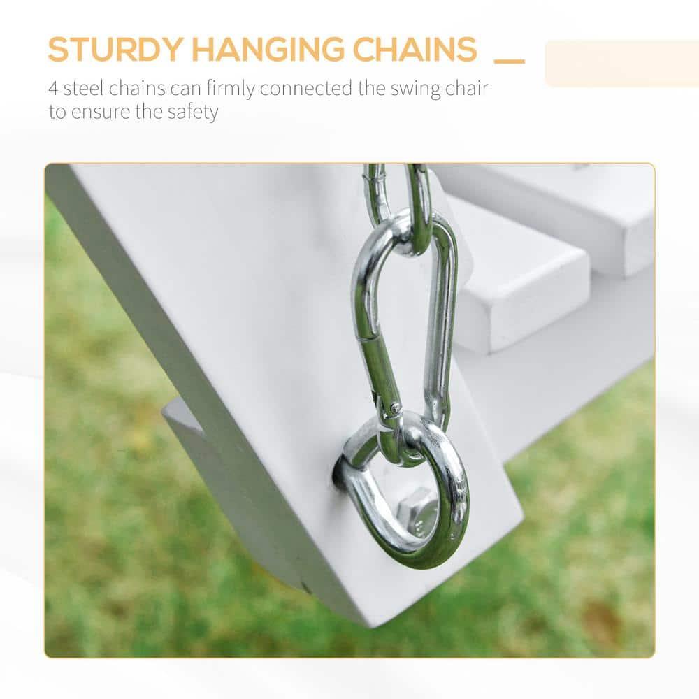 Outsunny 3-Seater Wooden Porch Swing, Patio Swing Bench with Folding Coffee Table, Cup Holders and Chains Included, 440lbs Weight Capacity, White