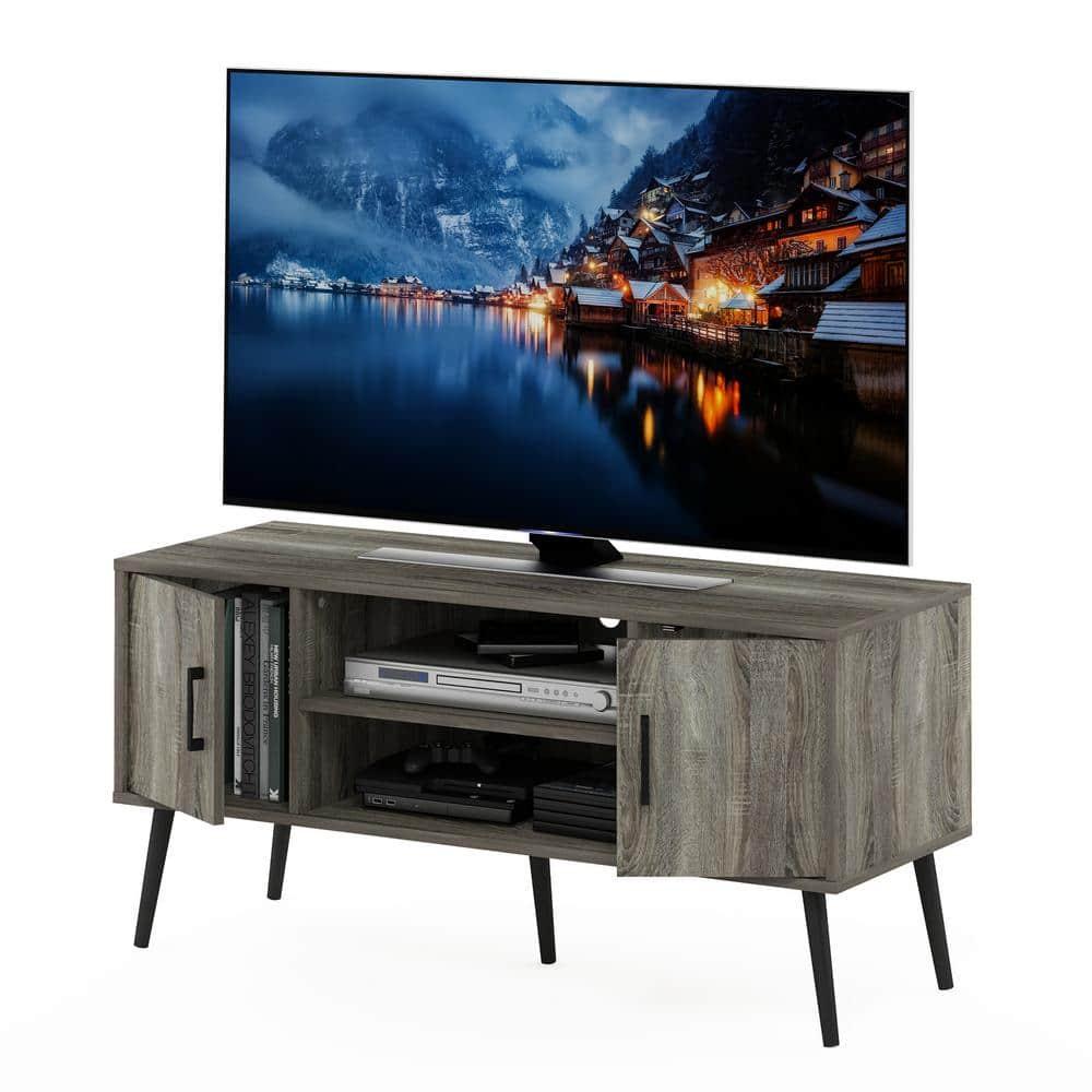 Furinno Mid-Century TV Stand Entertainment Media Console w/2 Cabinets&Open Storage Shelves for TVs up to 50",French Oak Grey