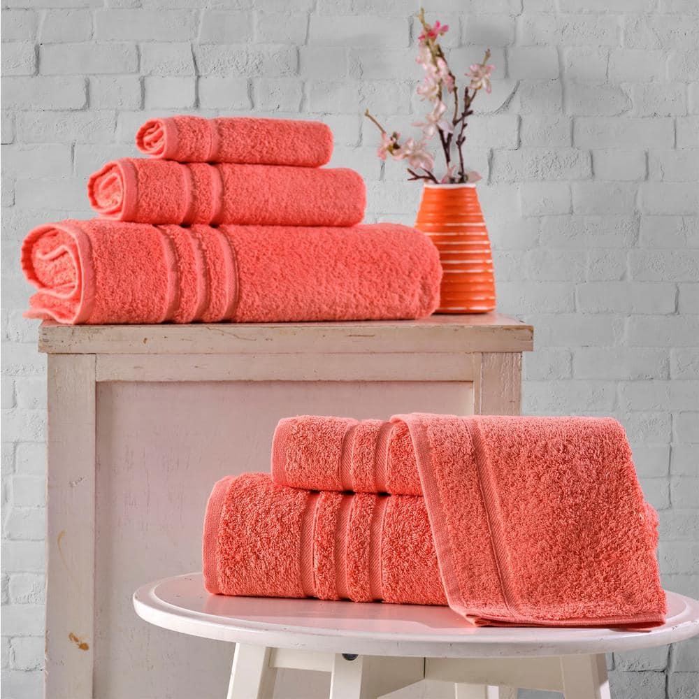 Hawmam Linen Coral 6 Piece Bath Towels Set for Bathroom Original Turkish Cotton Soft, Absorbent 2 Bath Towels, 2 Hand Towels, 2 Washcloths