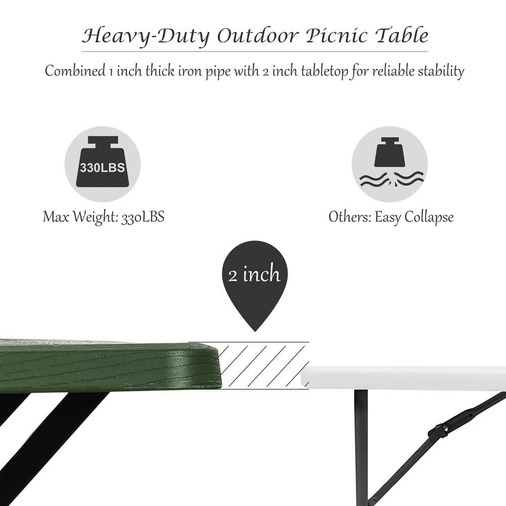 Spaco Picnic Table Bench Set for Outdoor Camping -Green, Furniture Conversation Sets, Coffee Table for Garden, Poolside, Backyard