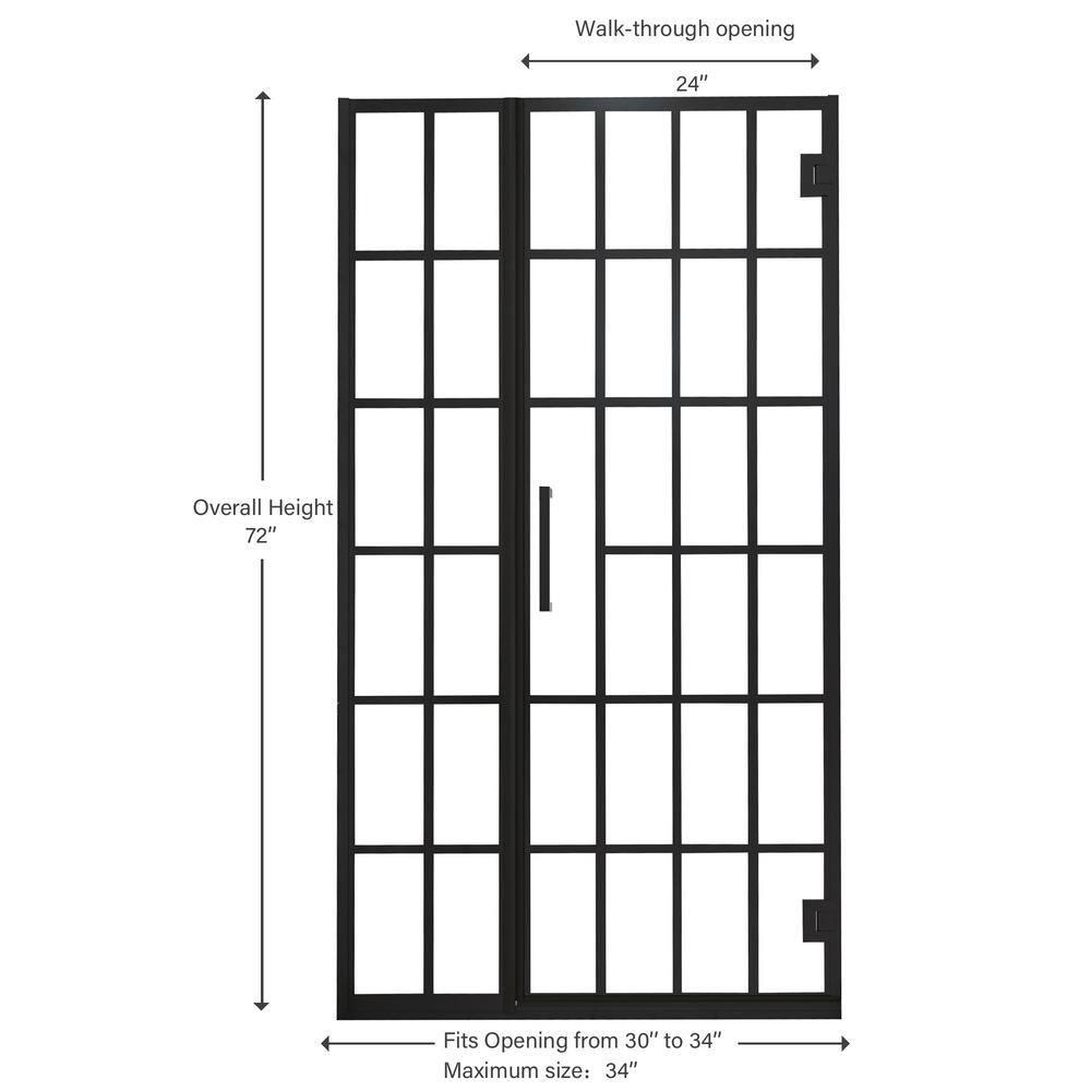 40" W x 72" H Wall Hinged Frameless Shower Door with Pattern Tempered Glass