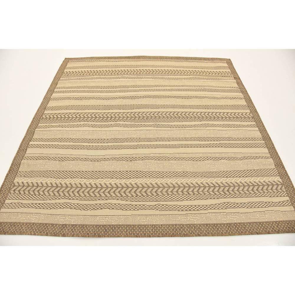 Unique Loom Outdoor Border Collection Area Rug - Lines (6' 1" Square Beige/Brown)