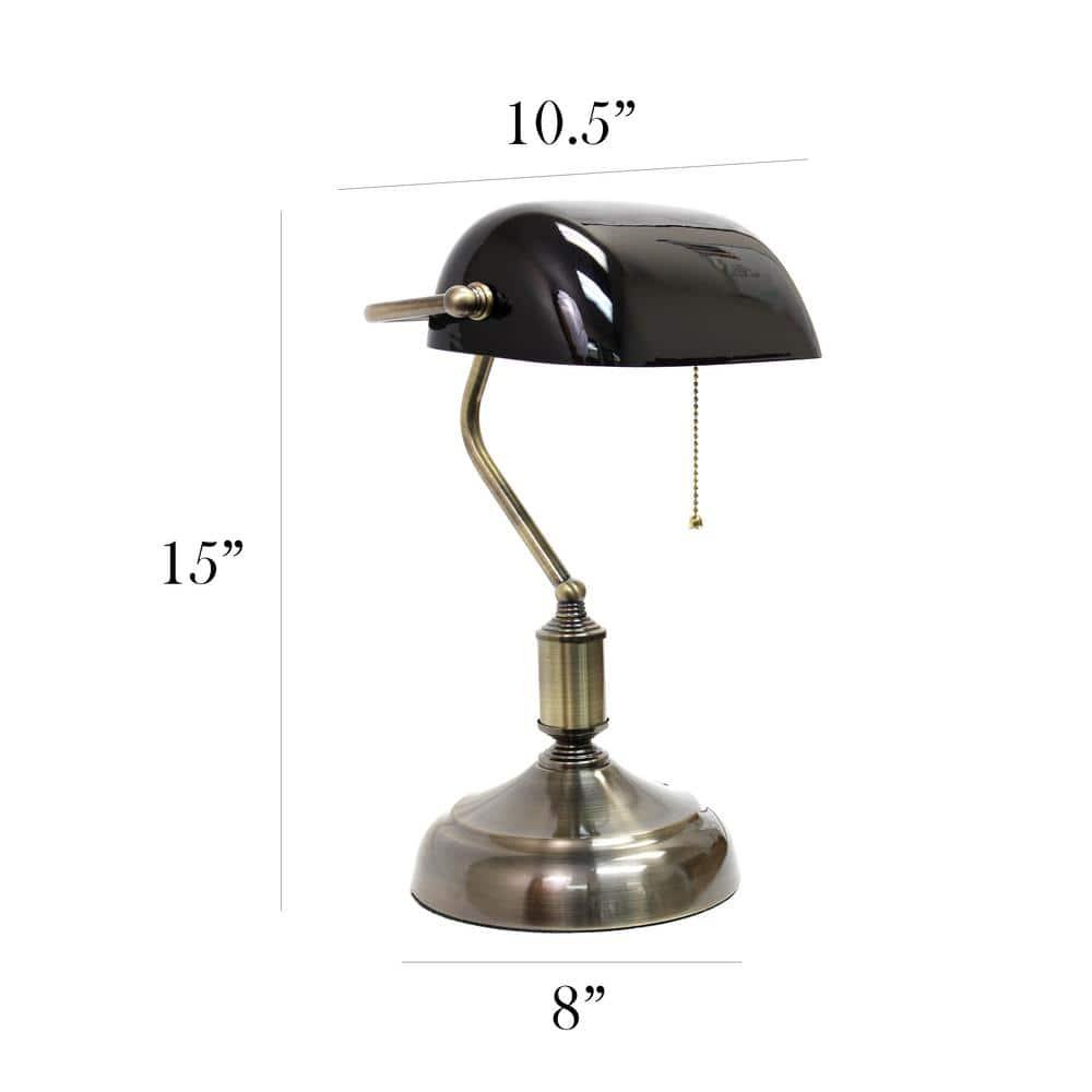 Executive Banker's Desk Lamp with Glass Shade Black - Simple Designs: ETL Listed, Metal Body, Pull Chain