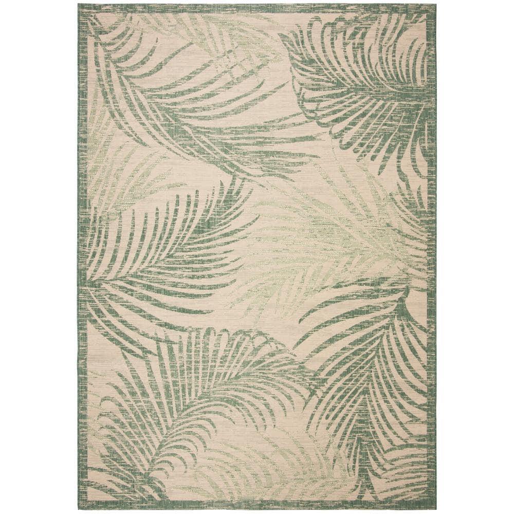 SAFAVIEH Courtyard Padic Botanical Indoor/Outdoor Area Rug, Beige/Green, 9' x 12'