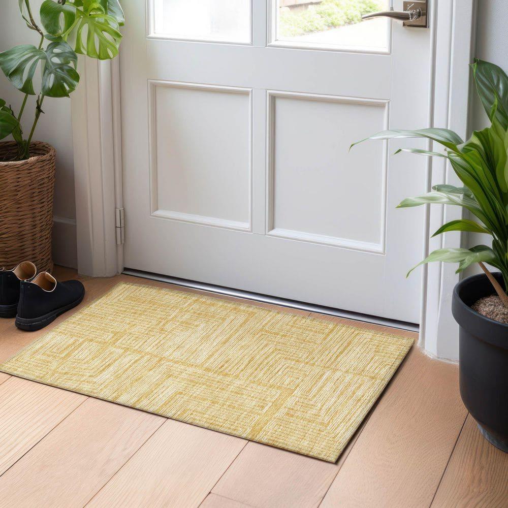 Addison Rugs Chantille ACN1045 Gold 1'8" x 2'6" Indoor Outdoor Area Rug, Easy Clean, Machine Washable, Non Shedding, Bedroom, Entry, Living Room, Dining Room, Kitchen, Patio Rug