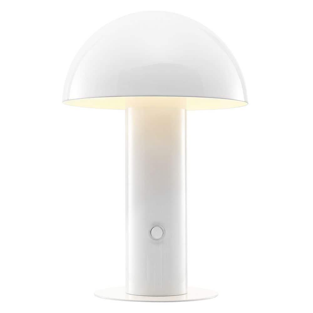 JONATHAN Y JYL7115B Boletus 10.75" Contemporary Bohemian Rechargeable/Cordless Iron Integrated Portable LED Mushroom Table Lamp, Modern, Coastal for living room, dinning room, bedroom, White