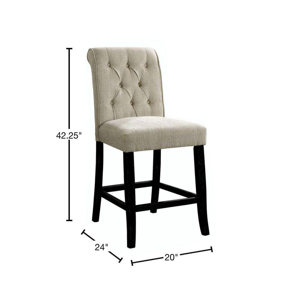 Wooden Fabric Upholstered Counter Height Chair in Ivory And Black in Pack Of Two