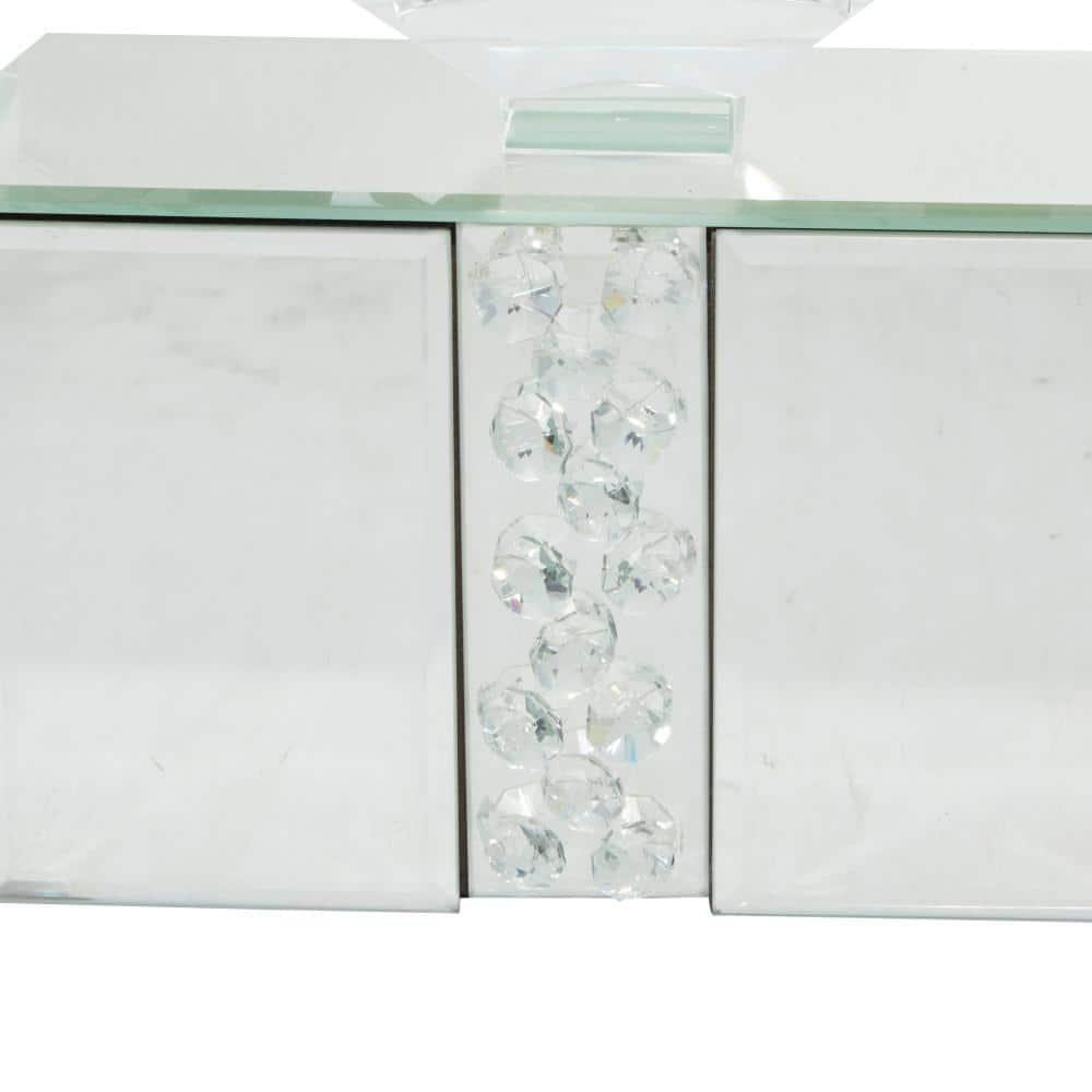 Mercer41 Glass Pillar 5 Plate Decorative Silver Candelabra with Mirrored Accents and Crystals