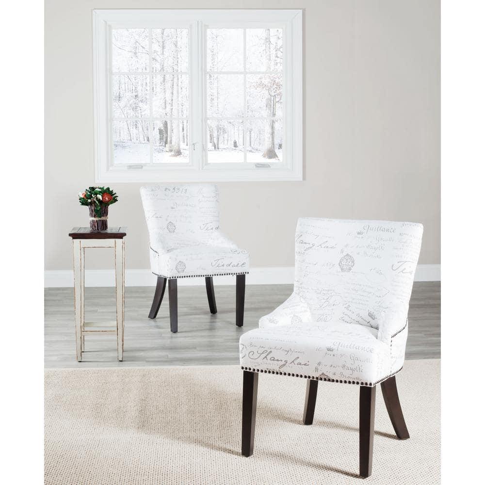 Lotus 19''H Side Chair (Set Of 2) with Brass Nail Heads - White/Grey - Safavieh