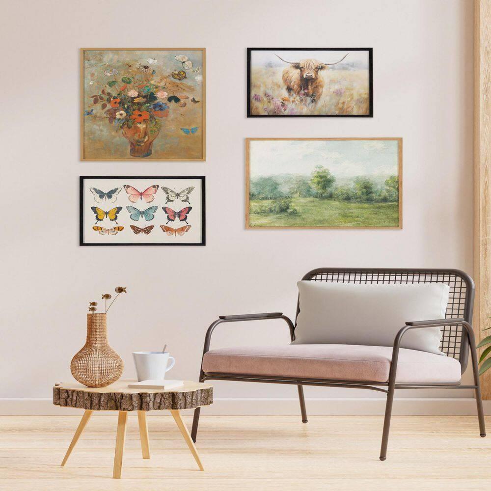 Kate & Laurel All Things Decor 16"x12" Gallery Highland Cow in a Flower Field Landscape Print by The Creative Bunch Studio Black