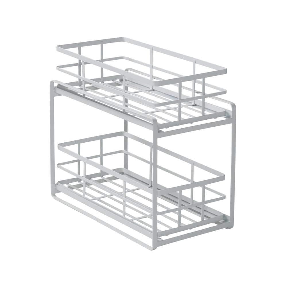 Honey-Can-Do Flat Wire Sliding Basket Organizer - White: Kitchen Organizer, Under Sink Storage, Steel, 12" H x 14" W x 8" D