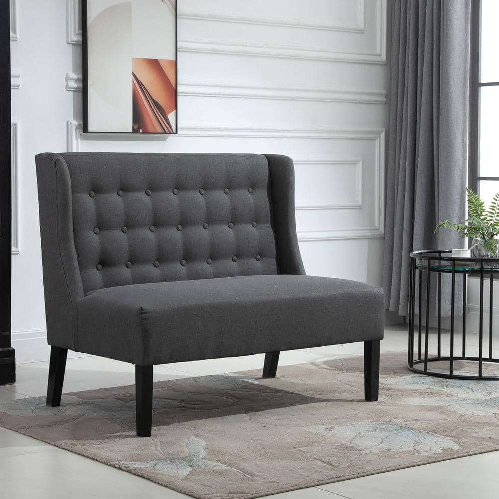 HOMCOM Linen Fabric Upholstery Double Sofa Tufted Loveseat Armless Couch Living Room Furniture with Wood Legs