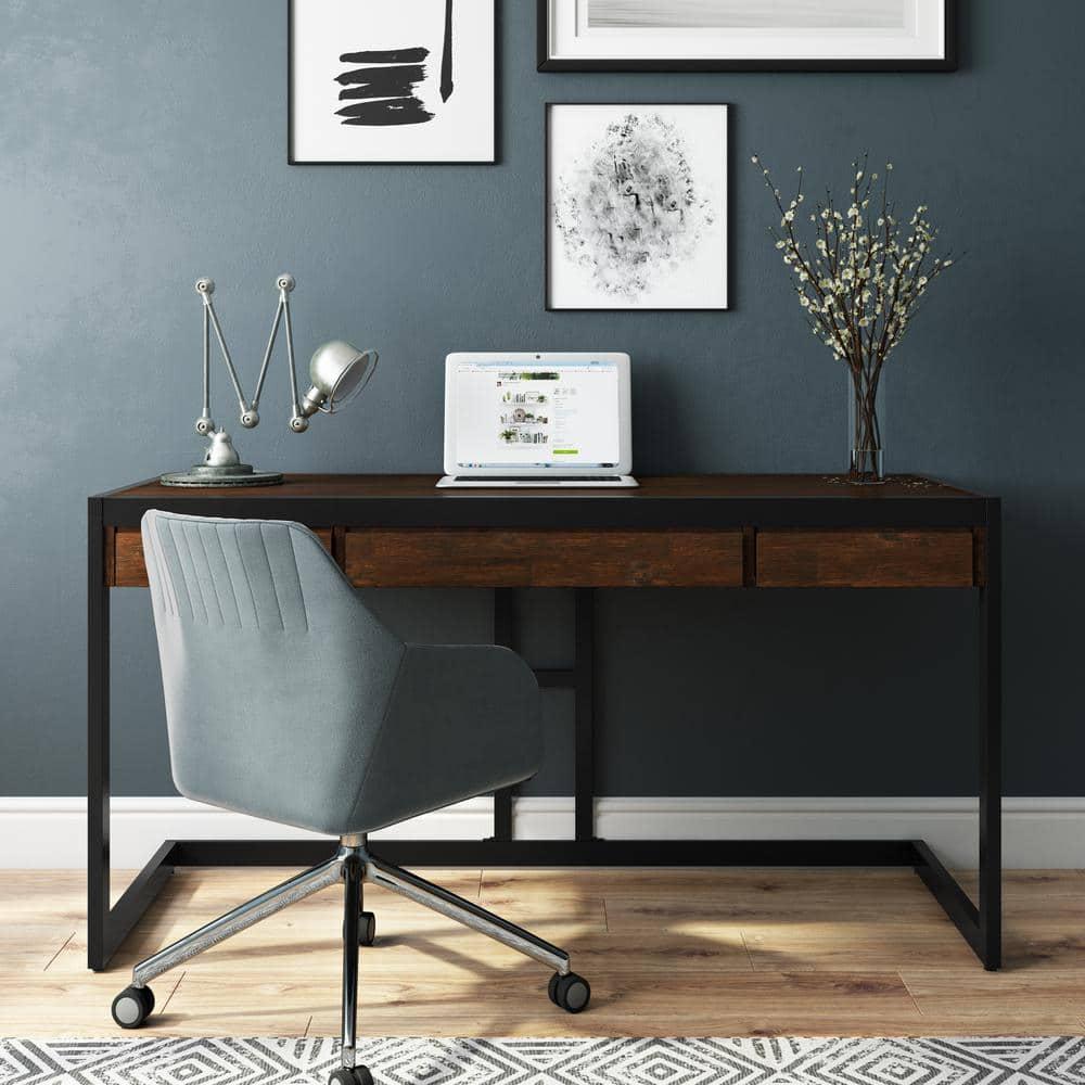 Simpli Home Erina 48"W Solid Acacia Wood Small Desk, Industrial Style with Keyboard Tray and 2 Drawers