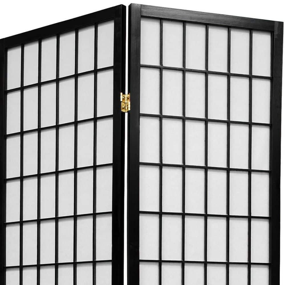 3 ft. Tall Window Pane Shoji Screen - Black (3 Panels) - Oriental Furniture: Hardwood Frame, No Assembly Required