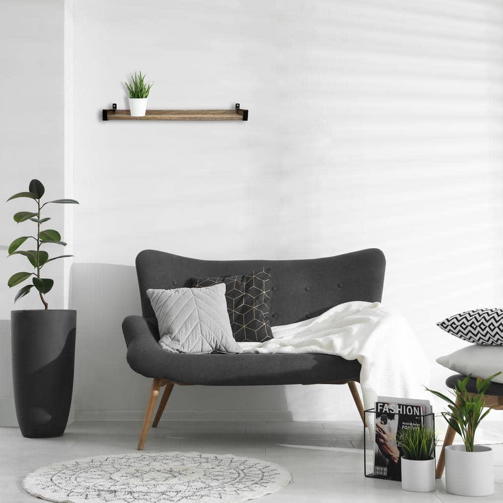 24" Solid Wood Industrial Bracket Ledge Wall Shelf Metal Driftwood - InPlace: Easy Install, Open Shelving