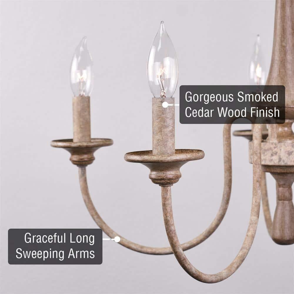 Kira Home Sherbrooke 24" 5-Light French Country Chandelier, Adjustable Height, Smoked Cedar Finish