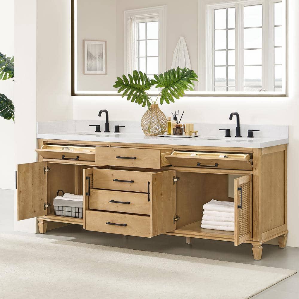 Altair-13 84" Double Bathroom Vanity in with Grain White Engineered Stone Countertop