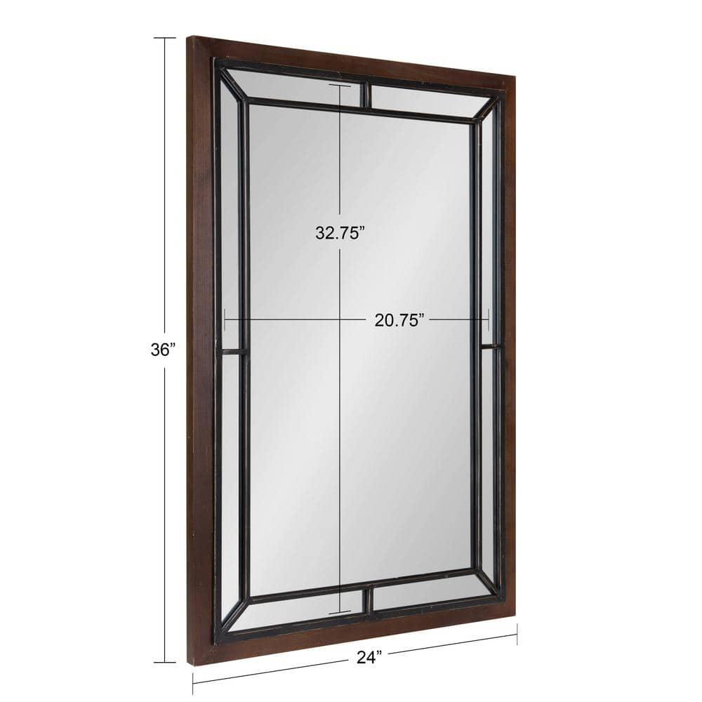 Kate & Laurel All Things Decor 24" x 36" Audubon Rectangle Wall Mirror Rustic Brown : Vintage Farmhouse Style, MDF Frame