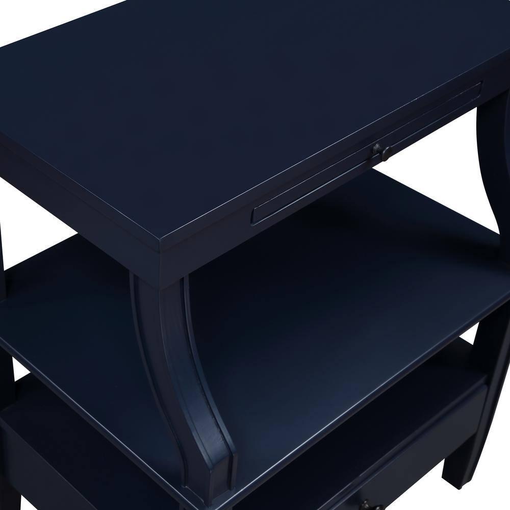 Comfort Pointe Newton Nightstand Midnight Blue: Classic Hardware, Storage Shelf, Pull Out Tray