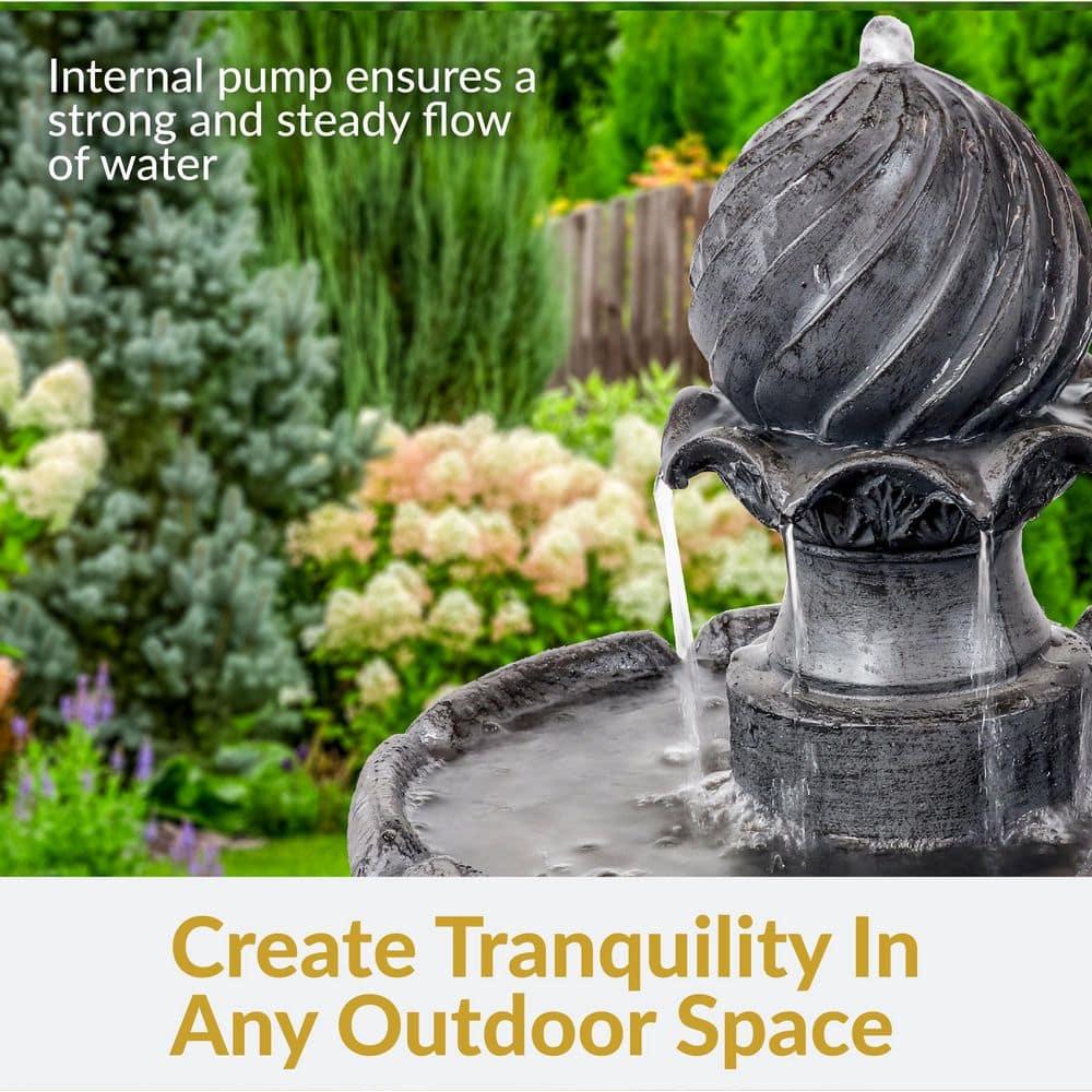 Sunnydaze Outdoor 2-Tier Solar Powered Water Fountain with Battery Backup and Submersible Pump - 35" - Black Earth Finish