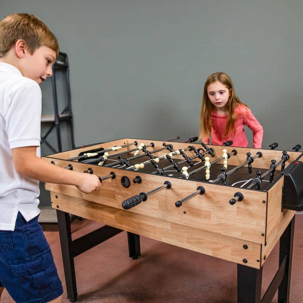 Sunnydaze Indoor Multi-Game Table with Billiards, Push Hockey, Foosball, Ping Pong, Bowling, and More - Light Wood Look