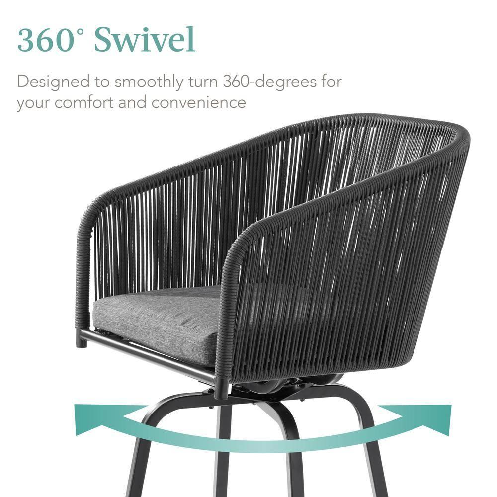 Best Choice Products Set of 2 Woven Wicker Swivel Barstools, Patio Bar Height Chairs w/ 360 Rotation - Black/Gray