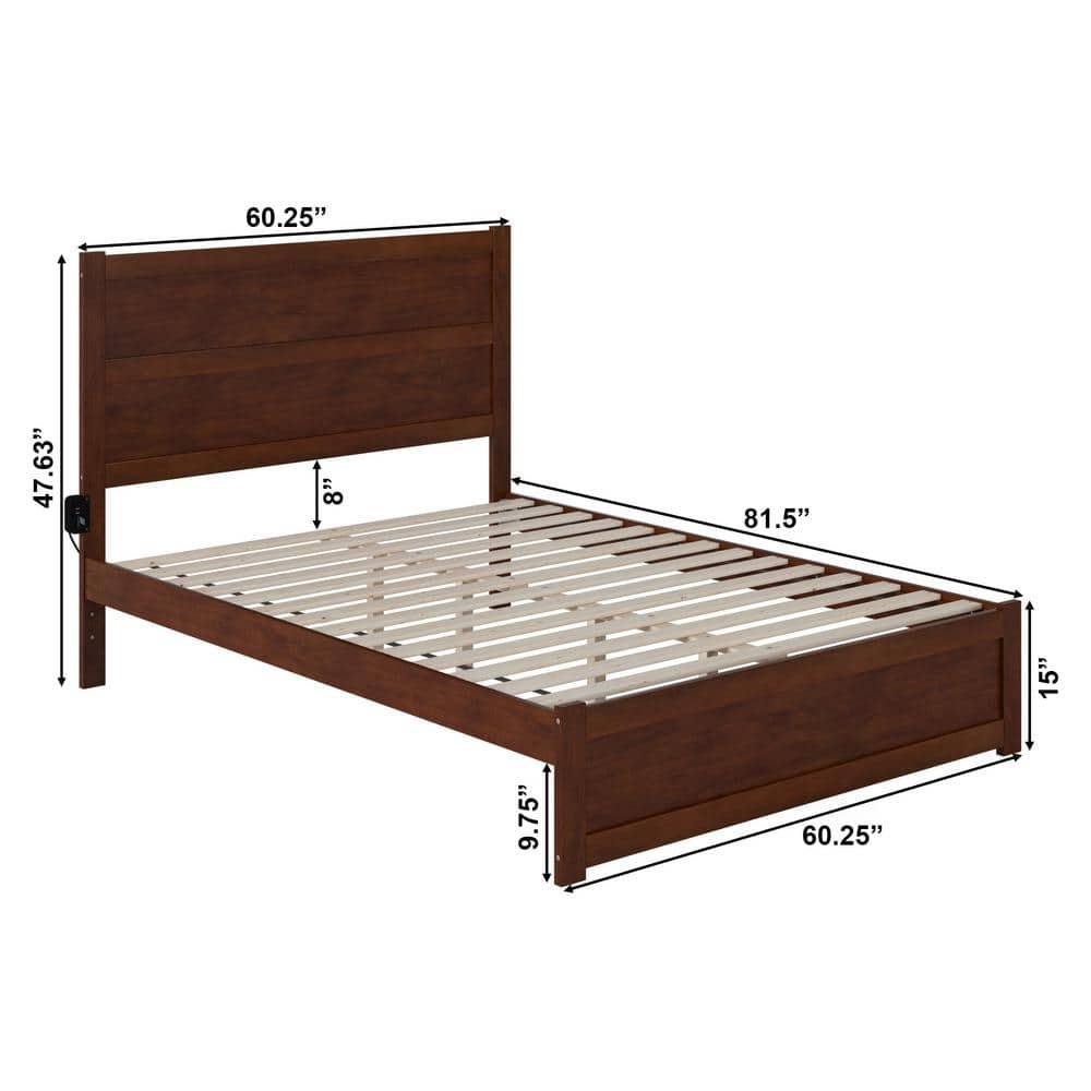 AFI NoHo Modern Solid Wood Queen Bed with Footboard with USB Charger in Walnut