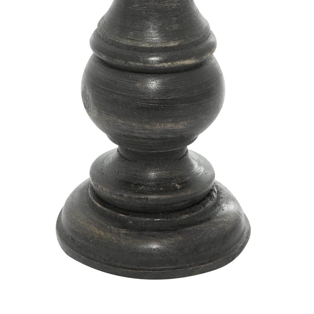 DecMode 3 Candle Black Mango Wood Distressed Turned Pillar Candle Holder, Set of 3