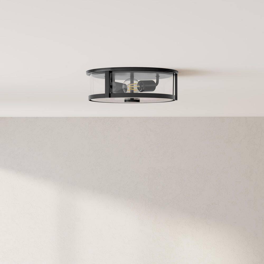 Progress Lighting Gilliam 2-Light Flush Mount, Matte Black, Curved Glass