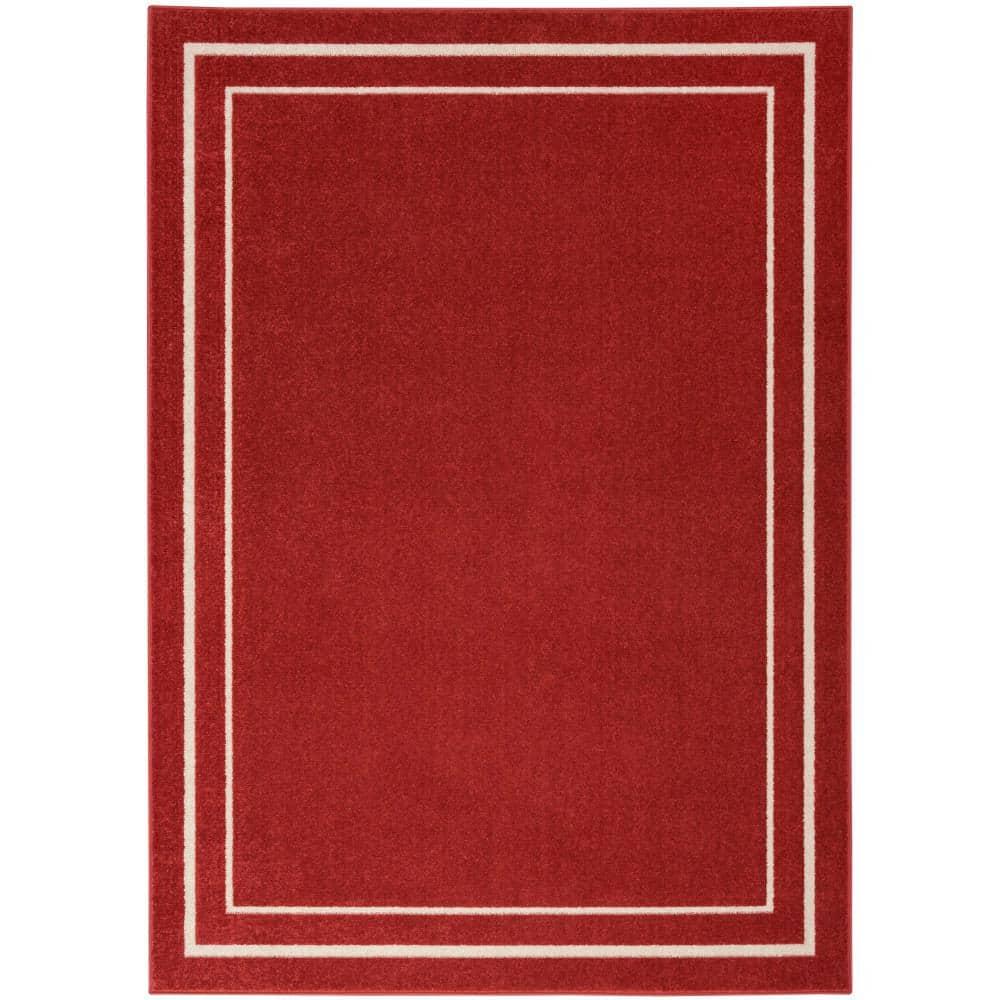 Nourison Essentials Solid Bordered Low Pile Indoor Outdoor Area Rug 5' x 7' Brick/Ivory