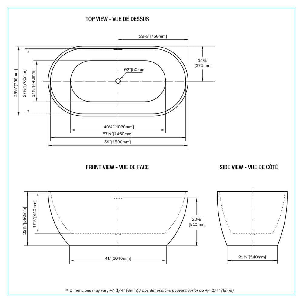 59.06'' x 29.53'' Freestanding Soaking Acrylic Bathtub