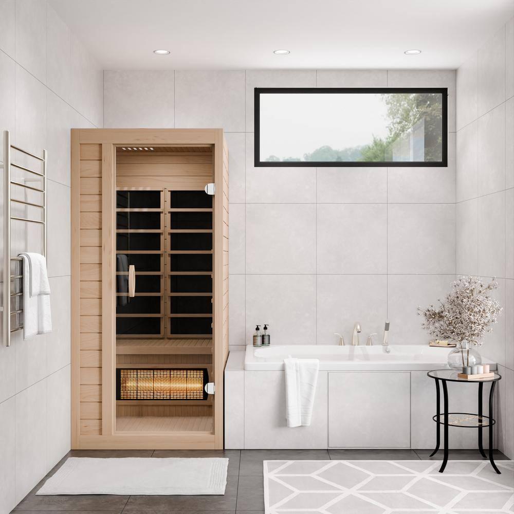 Steam Spa 1 Person Indoor Sauna Room: Hemlock Wooden Spa With Bluetooth Speaker, FM, And Touch Control Panel