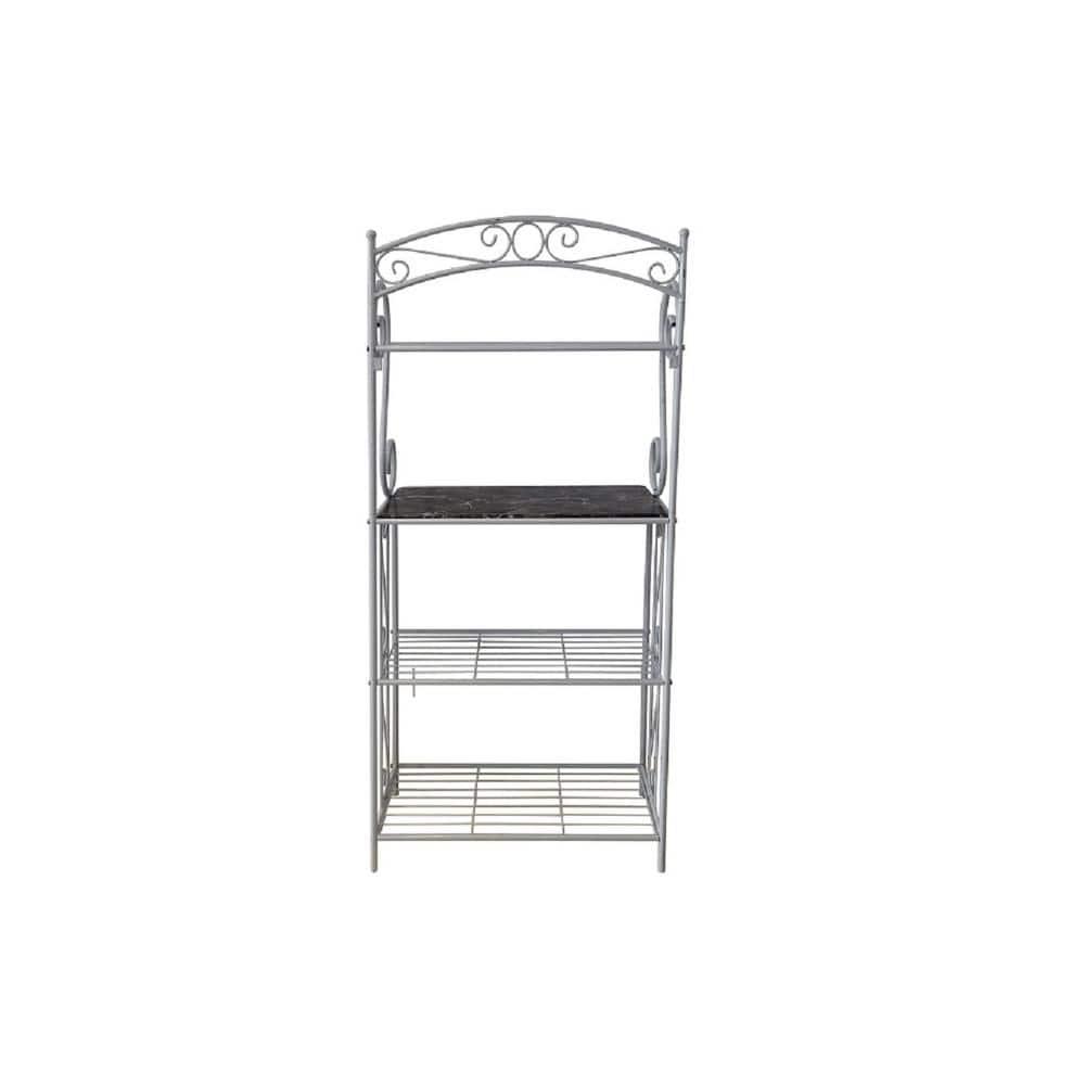 Kings Brand Furniture Covington Metal Kitchen Shelves Baker’s Rack Microwave Stand, Pewter