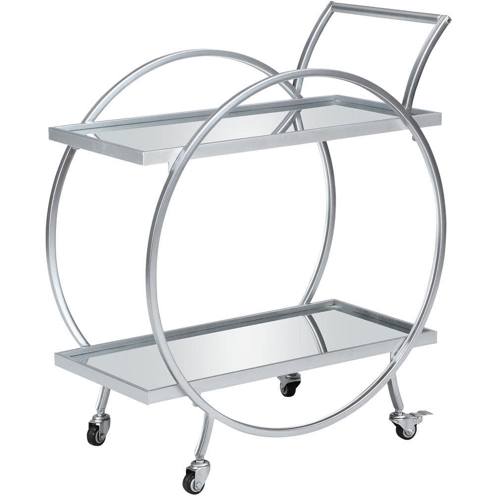 FirsTime & Co. Silver Odessa Mirrored Bar Cart, Glam, Metal, 27.5 x 14 x 33 in