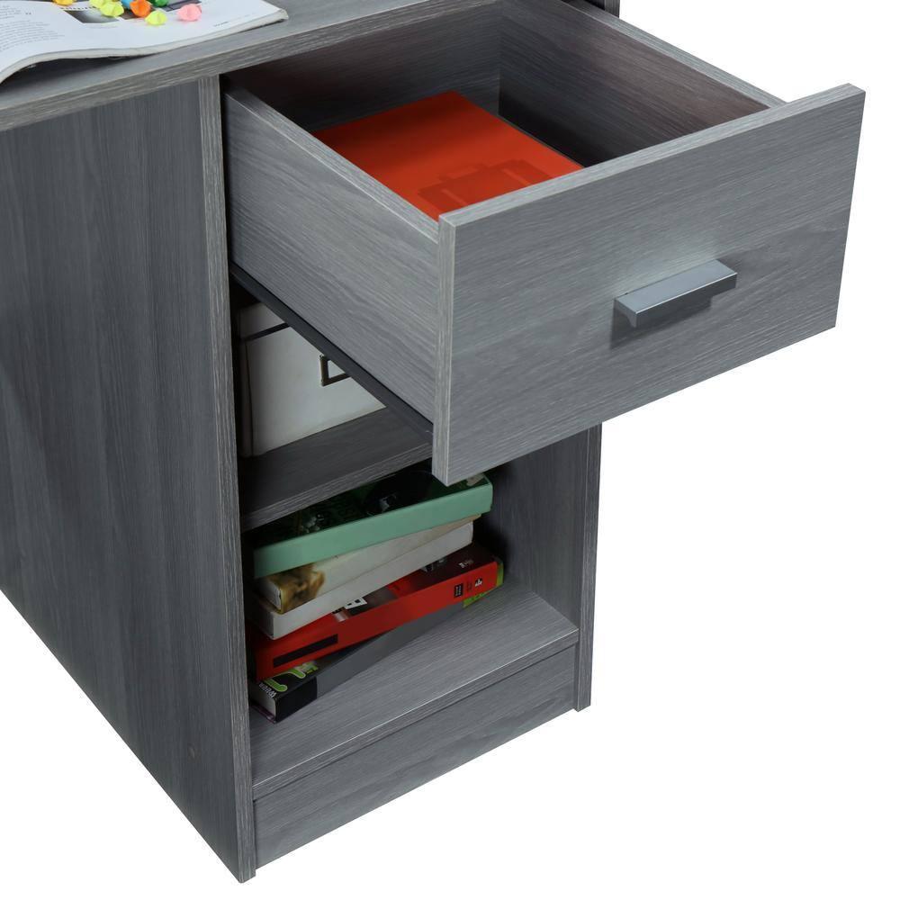 Modern Office Desk with Hutch Gray - Techni Mobili: Laminated Particle Board, Storage Hutch