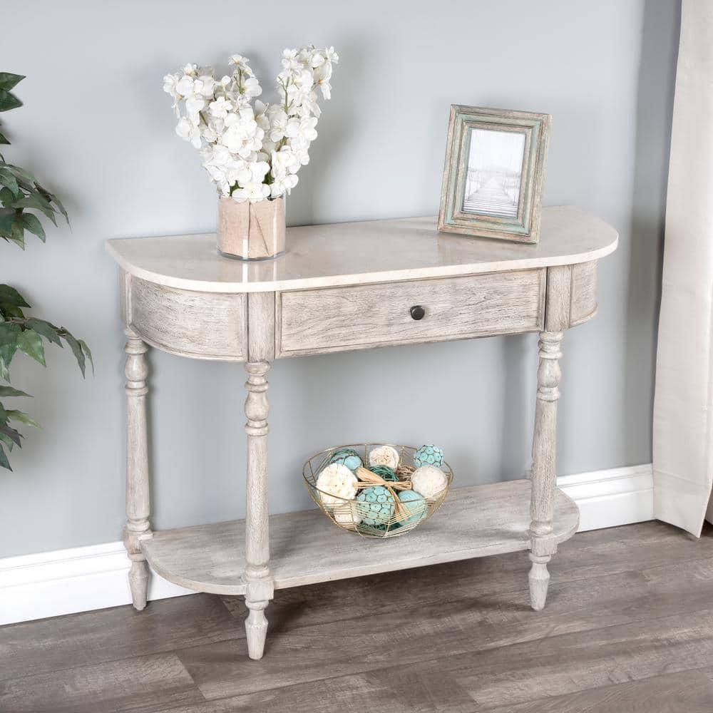 Aberdale Demilune Console Table with Storage in Umber and Marble