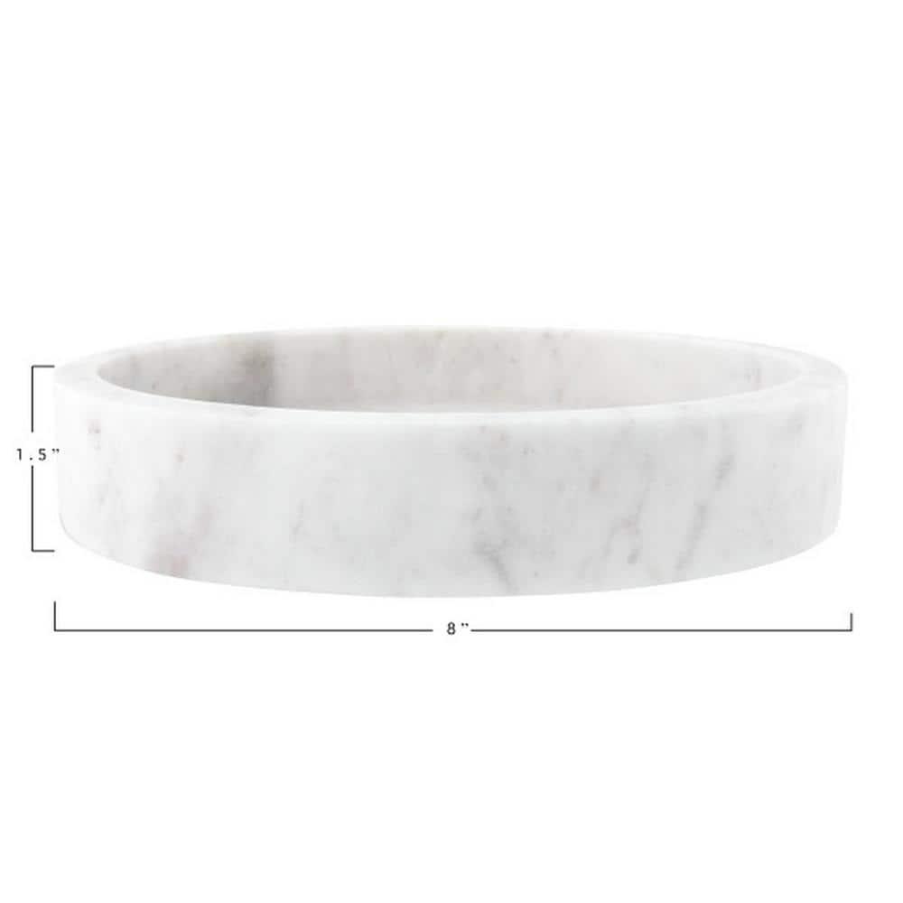 Creative Co-Op Minimalist Round Carved Marble Tray or Charcuterie Board, White