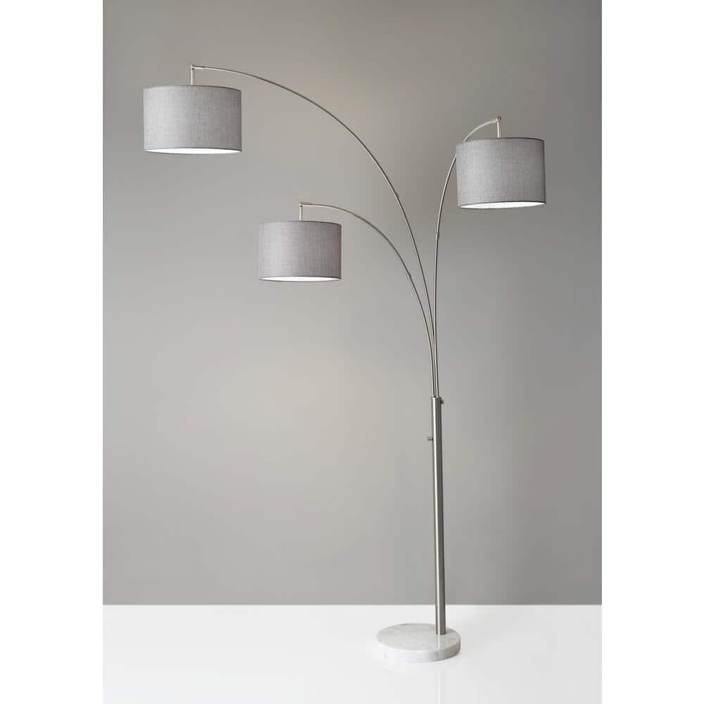 3-Arm Bowery Arc Lamp Brushed Steel - Adesso: Adjustable, Overhead Lighting with Marble Base