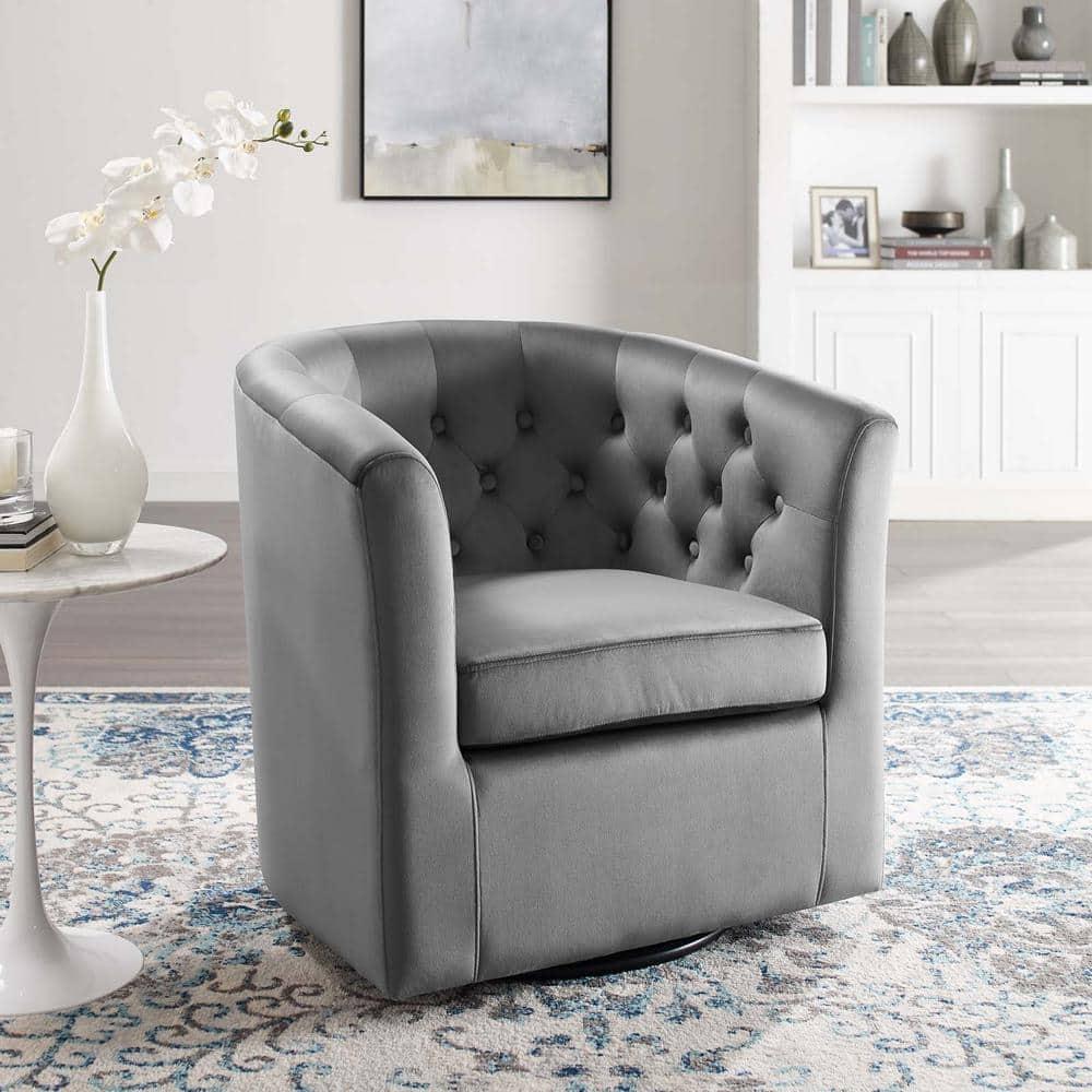 Modway Prospect Tufted Performance Velvet Swivel Armchair in Light Gray